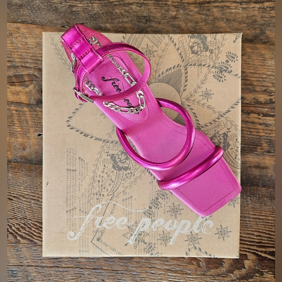FREE PEOPLE Parker Chain Heel Magenta Metallic Size 38.5 - Picture 4 of 6